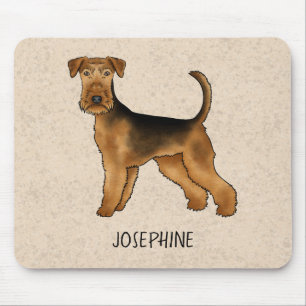 Airedale Terrier Söt Tecknad Hund Och Namn Beige Musmatta