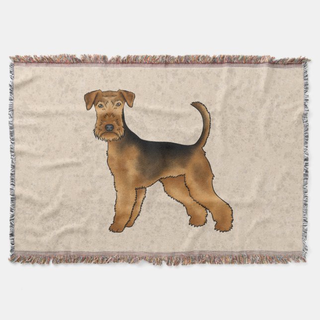 Airedale Terrier Söt Tecknad Hund På Beige Filt (Framsidan)