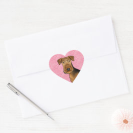 Airedale Terrier Sött Hundhuvud På Rosa Hjärtan Hjärtformat Klistermärke