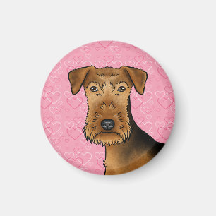 Airedale Terrier Sött Hundhuvud På Rosa Hjärtan Magnet