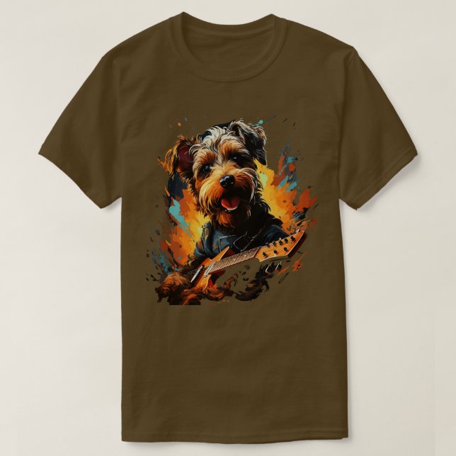 Airedale Terrier Spelar Guitar T Shirt (Design framsida)