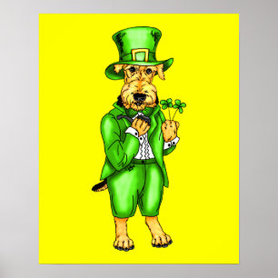 Airedale Terrier St. Patrick dag Leprechaun Poster