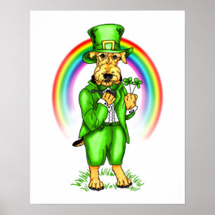 Airedale Terrier St. Patrick dag Leprechaun Poster