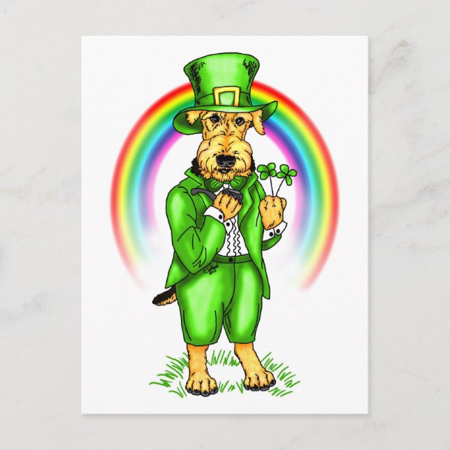Airedale Terrier St. Patrick dag Leprechaun Vykort (Framsida)