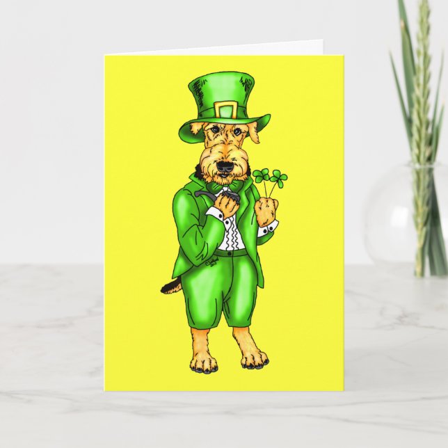 Airedale Terrier St patrick's day Leprechaun Card Kort (Framsida)