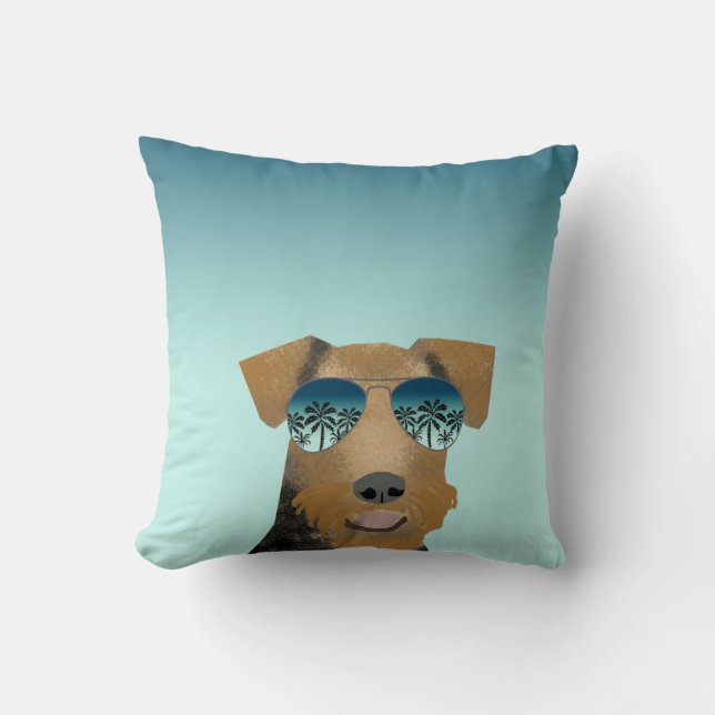 Airedale Terrier sunglass tropiska sommaren hund Kudde (Framsida)