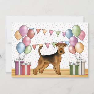 Airedale Terrier Tecknad Hund Färgrik Födelsedag Inbjudningar
