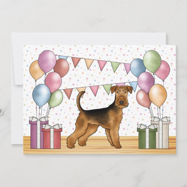 Airedale Terrier Tecknad Hund Färgrik Födelsedag Inbjudningar (Framsida)