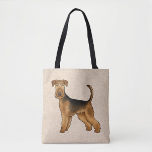 Airedale Terrier Tecknad Hund Stående På Beige Tygkasse