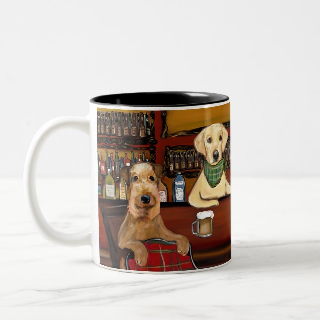  AIREDALE TERRIER  & VÄNNER       Två-Tonad MUGG (Vänster)