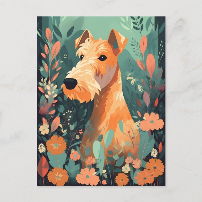 Airedale Terrier Vår blommor Hund älskare Art Vykort (Framsida)