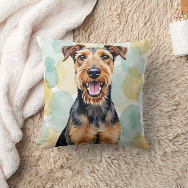 Airedale Terrier Vattenfärg Virvel Bakgrund Konst Kudde (Filt)