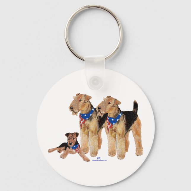 Airedale Terriers American Flagga Nyckelring (Framsida)