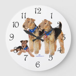Airedale Terriers American Flagga Stor Klocka