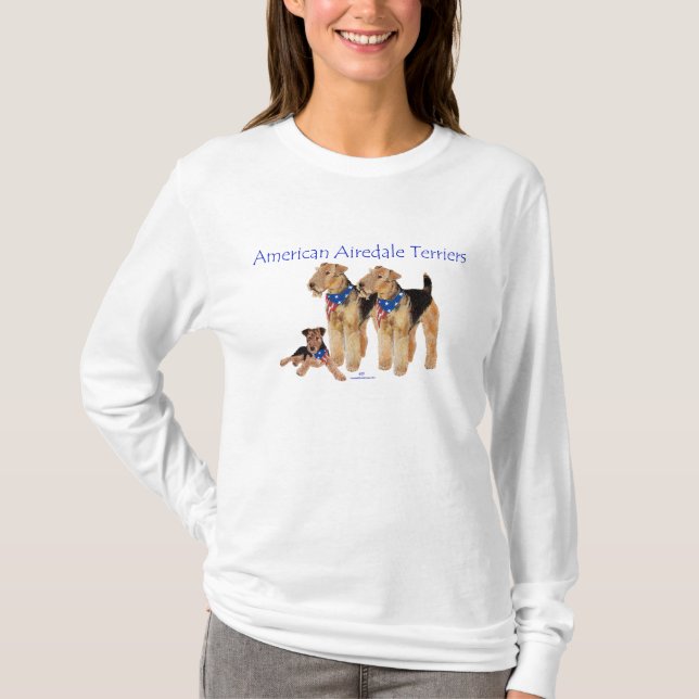 Airedale Terriers Amerikansk Flagga T-shirt (Framsida)