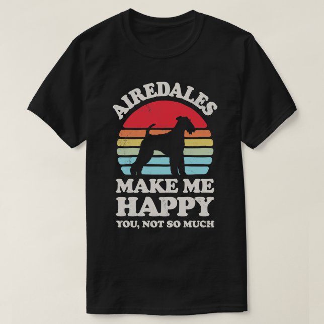 Airedale Terriers gör mig till Lycklig Sunset Retr T Shirt (Design framsida)