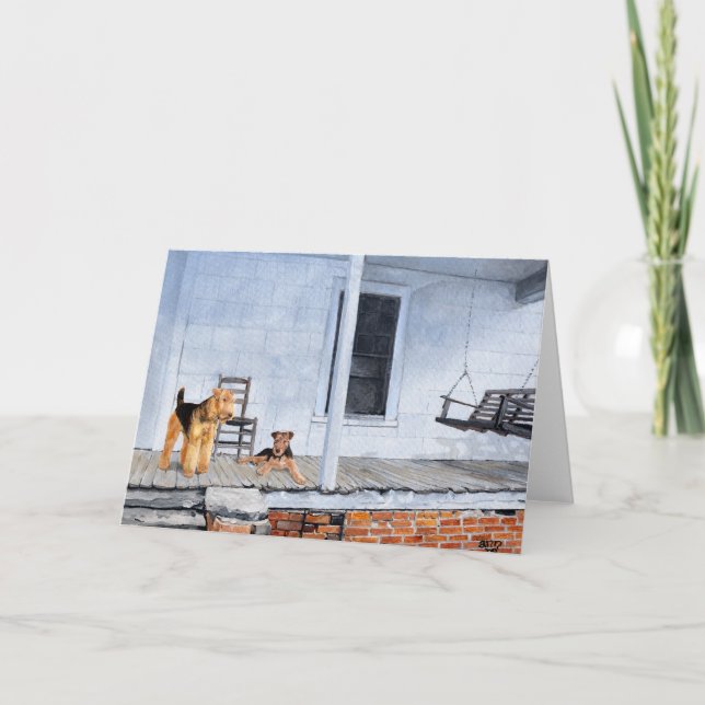 Airedale Terriers på verandan Kort (Framsida)