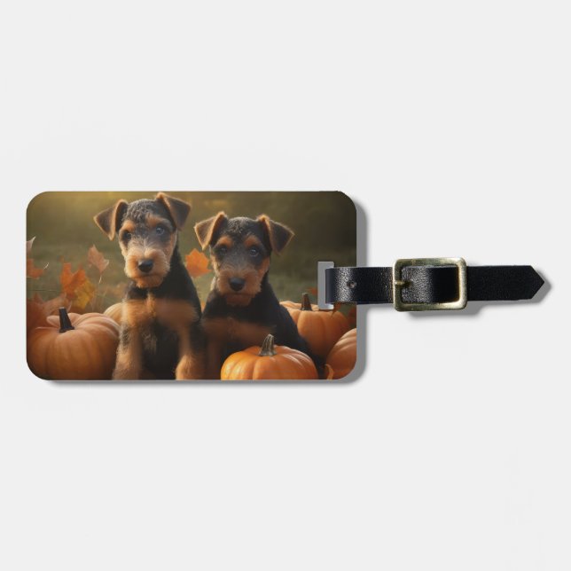 Airedale Valp Höstglädje Pumpa Bagagebricka (Horisontell Framsida)