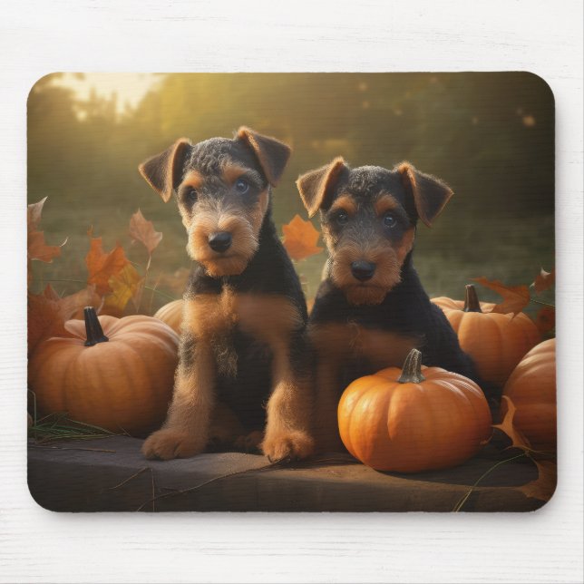 Airedale Valp Höstglädje Pumpa Musmatta (Framsidan)