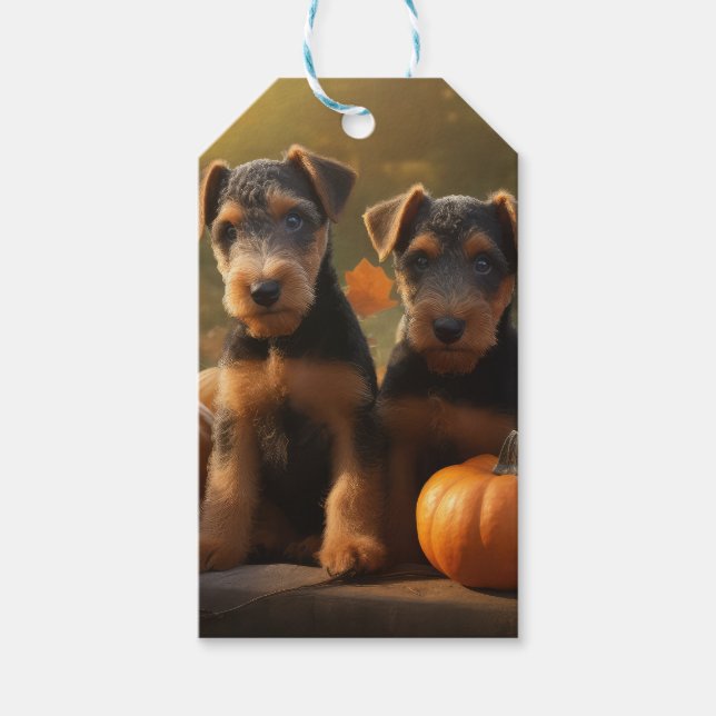 Airedale-valp Höstglädje Pumpa Presentetikett (Framsidan)