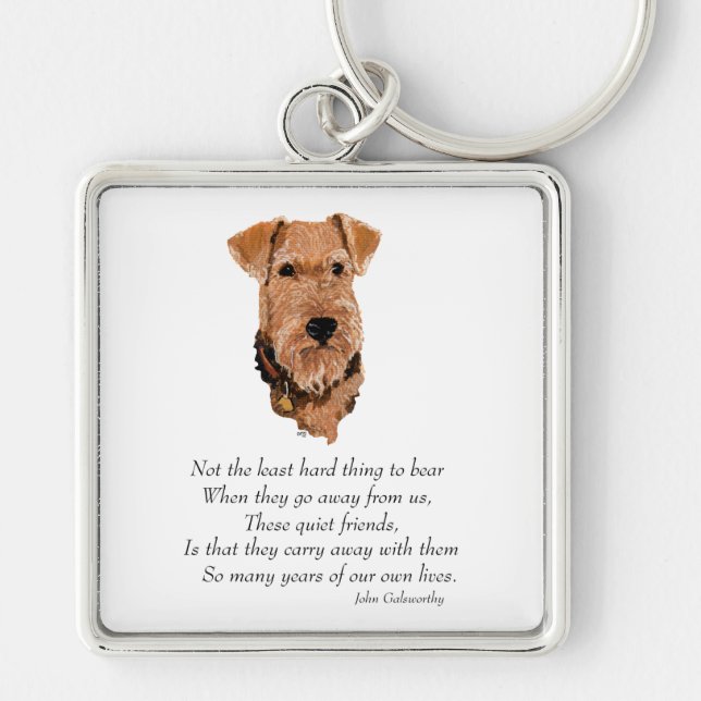 Airedale, Welsh, Lakeland Terrier Keepsak Fyrkantig Silverfärgad Nyckelring (Framsidan)