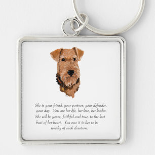 Airedale, Welsh, Lakeland Terrier Keepsak Fyrkantig Silverfärgad Nyckelring