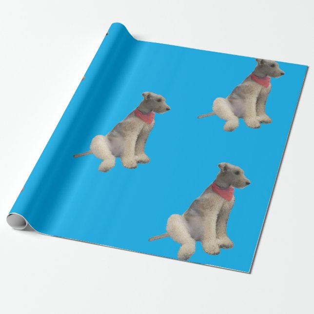 Airedale Wrapping Paper Blue Presentpapper (Utrullad)