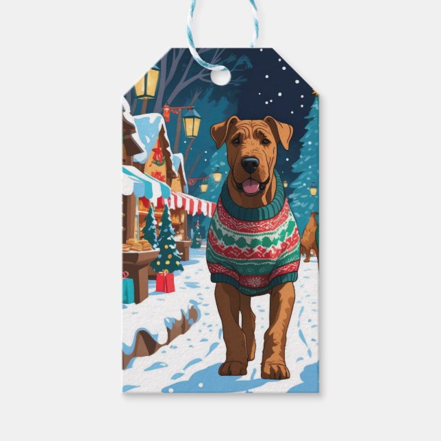 Airedaleterrier Jul Snö Högtid Presentetikett (Framsidan)