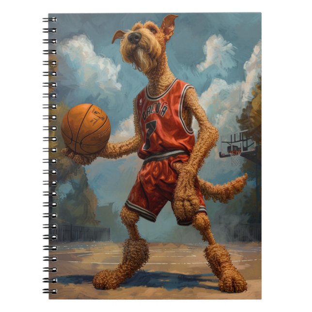 Airedaleterrier som spelar basket anteckningsbok (Framsidan)