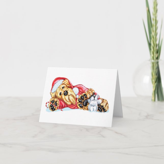 AiredaleTerrierjul som väntar Santa Helgkort (Framsida)