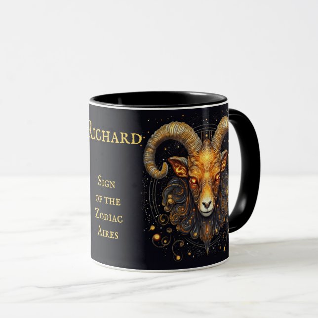Aires Birthday Gift Add Namn Black Coffee Mugg (Framsida höger)