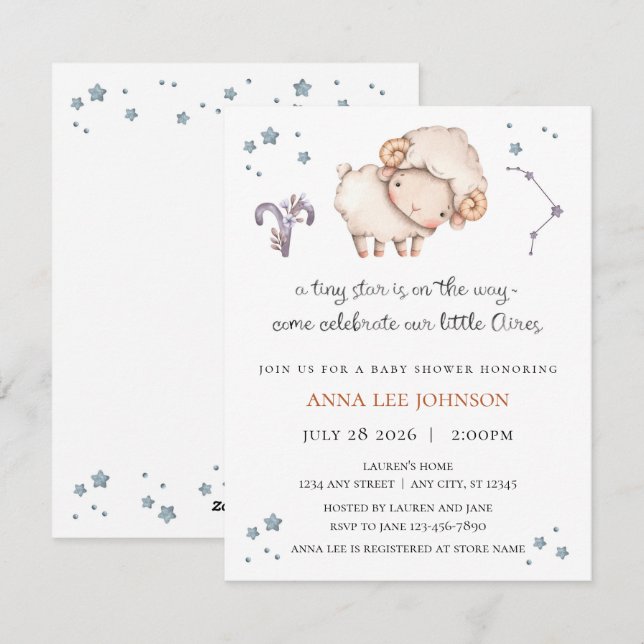 Aires Zodiac Baby Shower Inbjudan (Fram/baksida)