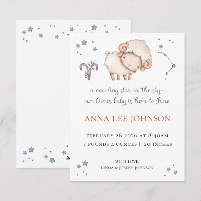 Aires Zodiac Birth Announcement Julkort (Fram/baksida)