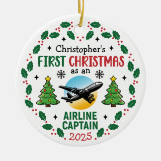 Airline Captain First Christmas Pilot Personalized Julgransprydnad Keramik