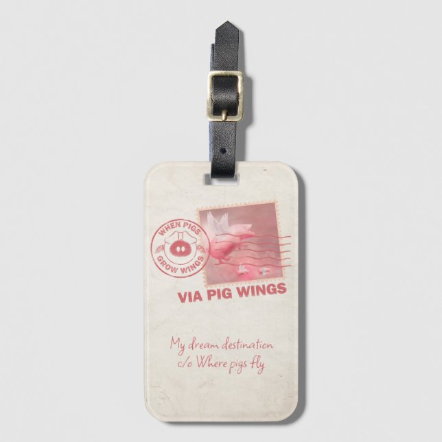 Airmail Flying Pig Postage Luggage Tag Bagagebricka (Framsida vertikal)