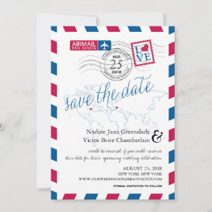 Airmail Heart New York och Italien Spara datum Datumet