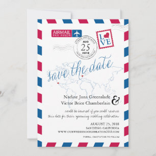 Airmail Heart New York och Italien Spara datum Datumet