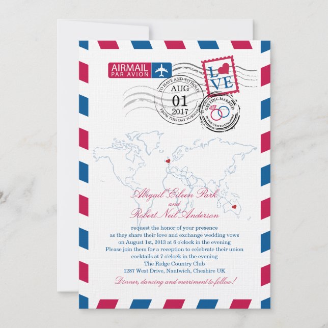 Airmail Heart UK och Austfolia Bröllop Inbjudningar (Framsida)