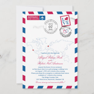 Airmail Heart UK och California USA Bröllop Inbjudningar