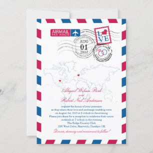 Airmail Heart UK och Missouri USA Bröllop Inbjudningar