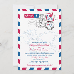Airmail Heart USA och Makedonien Bröllop Inbjudningar