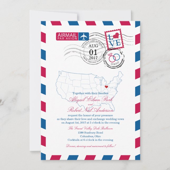 Airmail Ohio Bröllop Inbjudningar (Framsida)