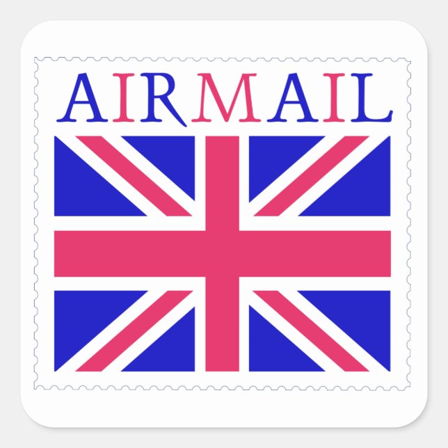 Airmail Union Jack Flagga Fyrkantigt Klistermärke (Framsida)