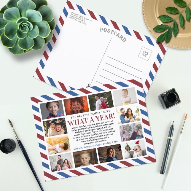 Airmail What A Year in Review 12 Photo Collage Helg Vykort (Skapare uppladdad)