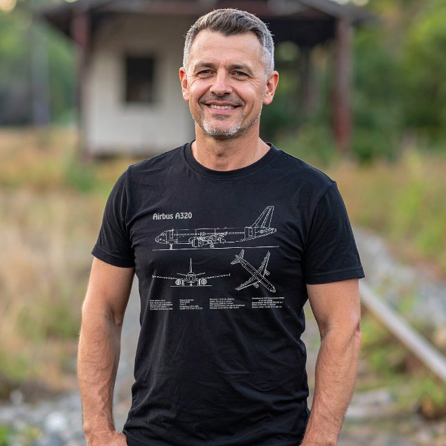 Airplane Airbus A320 in Blueprint Drawing PD T Shirt (Airplane Airbus A320 in Blueprint Drawing PD. Men Basic Black T-Shirt)