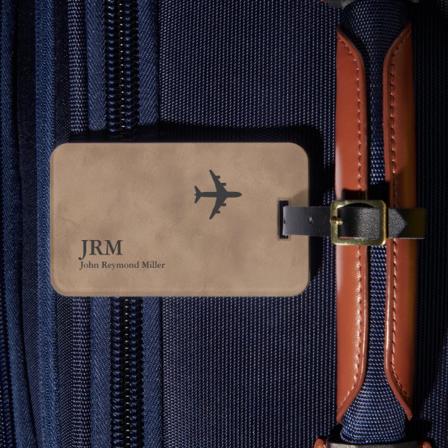 Airplane Airline Aviation Monogrammed Old-Brown Bagagebricka (Framsida Insitu 4)