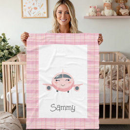 Airplane Baby Girl Pink Grey Cute Baby Shower  Fleecefilt