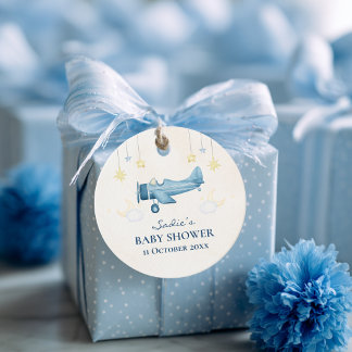 Airplane Baby Shower Whimsical Boy Baby Welcome  Gåvor Etiketter