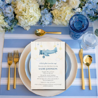 Airplane Baby Shower Whimsical Boy Baby Welcome  Inbjudningar