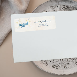 Airplane Baby Shower Whimsical Boy Baby Welcome  Returadress Etikett